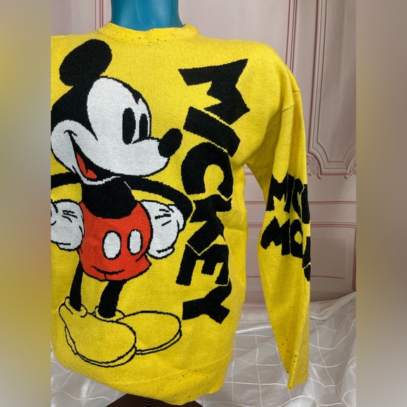 Disney Parks Mickey Mouse Yellow Sweater Unisex Adult Size M XL Pullover Knit - Picture 2 of 15